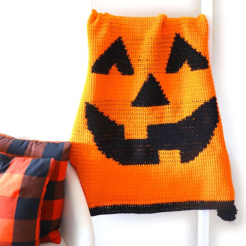 Red Heart Jack-O-Lantern Crochet Blanket