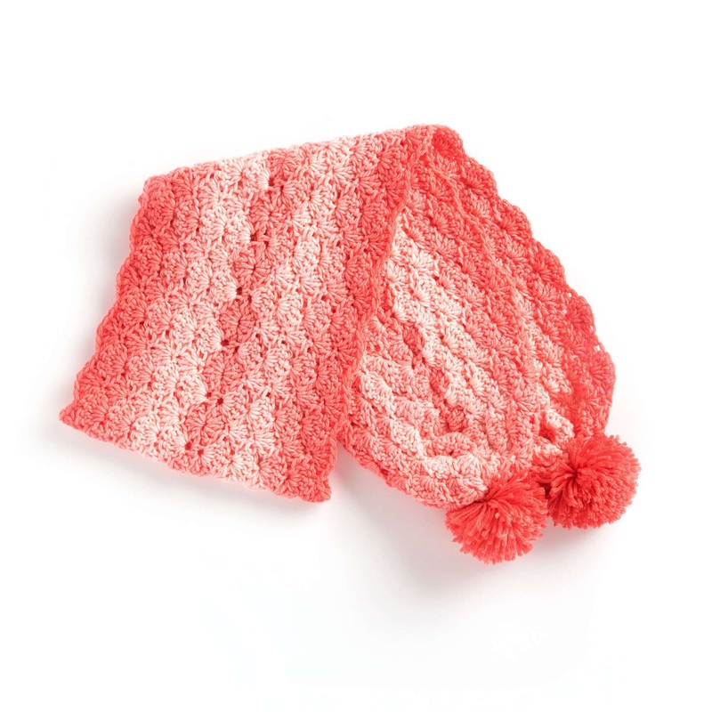 Red Heart Crochet Shell Stitch Basic Scarf