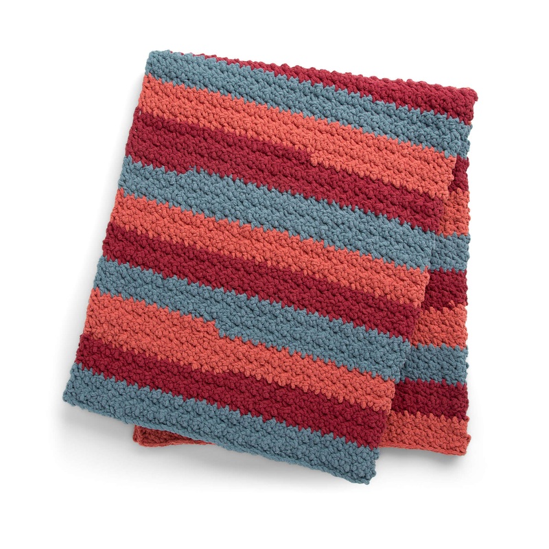 Bernat Color-Blocked Crochet Textured Knit Blanket