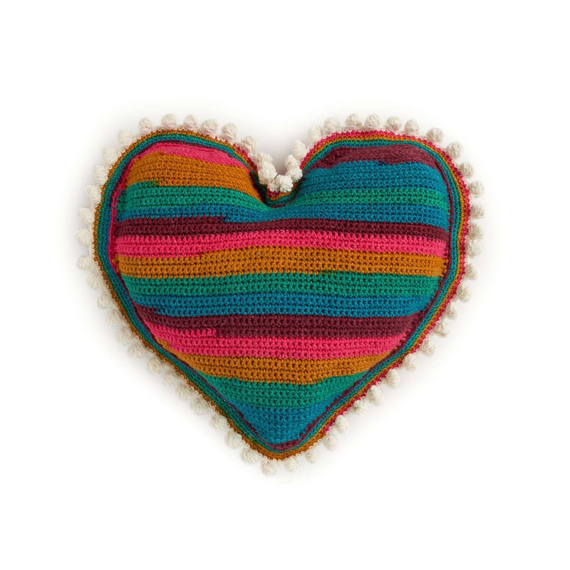 Red Heart Hearts of Pom Crochet Pillow