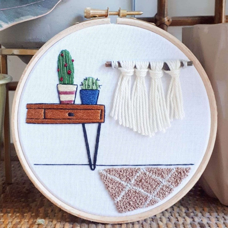 Anchor Embroidery Hand Embroidered Macrame Scene