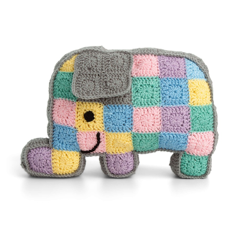 Red Heart Crochet Patchwork Elephant Pillow