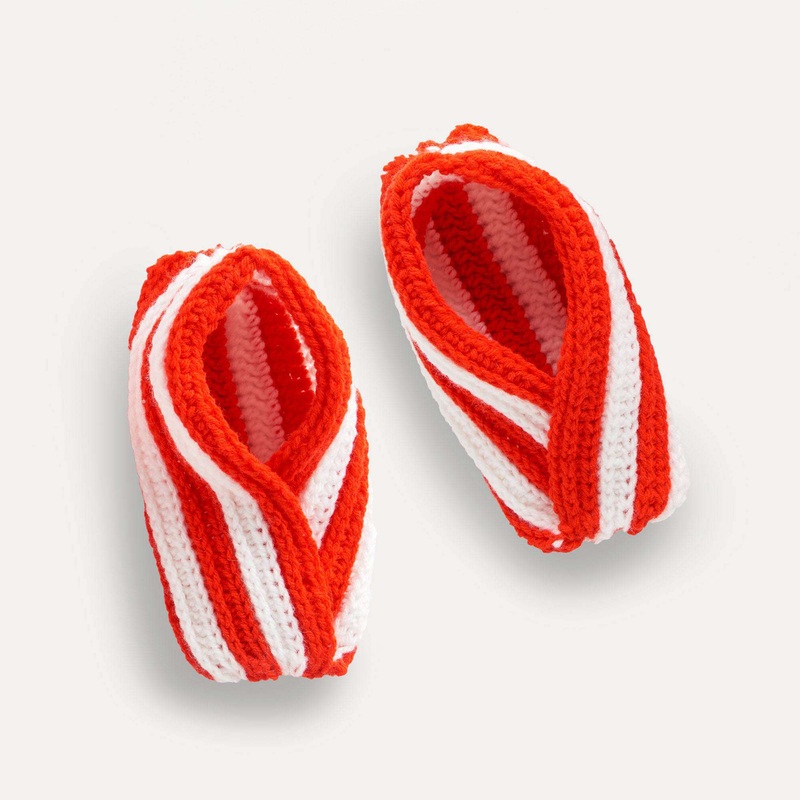 Red Heart Crochet Peppermint Stripe Guest Slippers