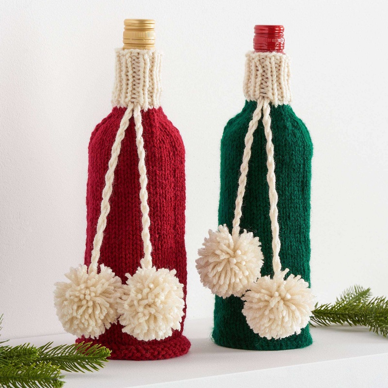 Red Heart Knit Gift Bottle Cozy