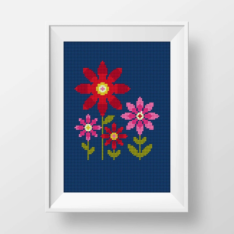 Anchor Embroidery Floral On Navy Tapestry Design