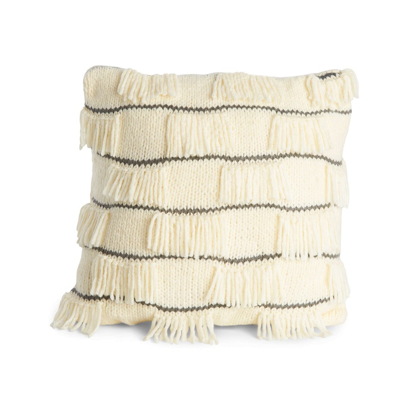 Bernat Checkered Fringe Knit Pillow