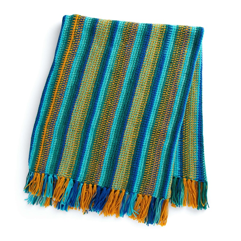 Red Heart Tunisian Simple Stripes Crochet Blanket