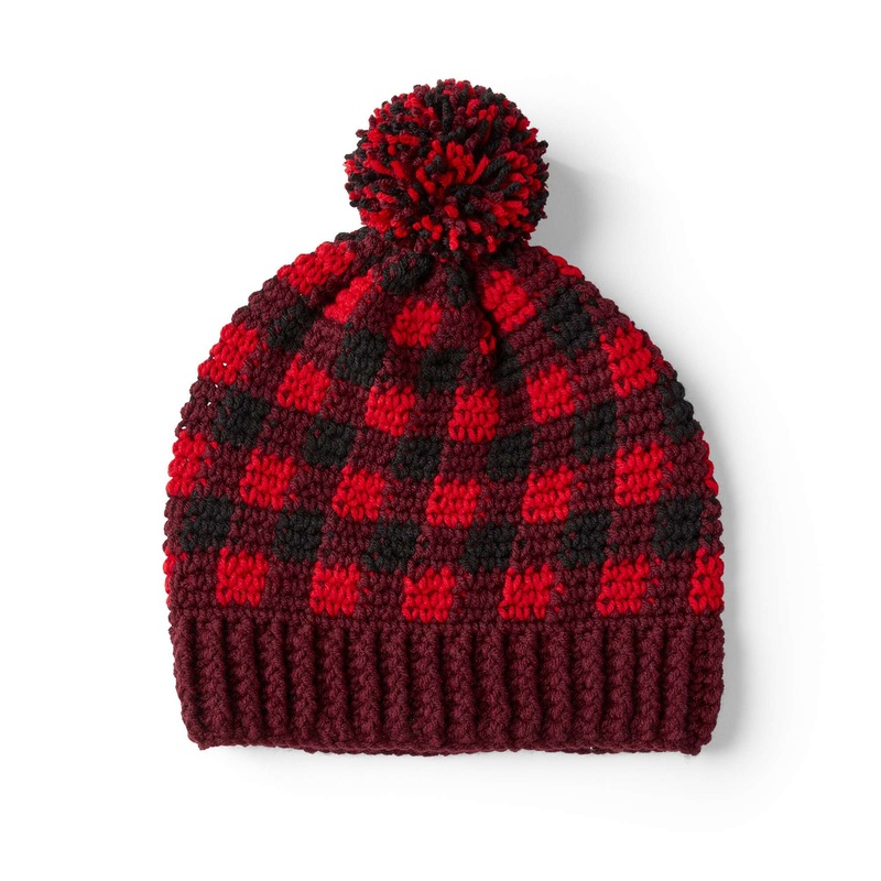 Red Heart Crochet Buffalo Plaid Hat