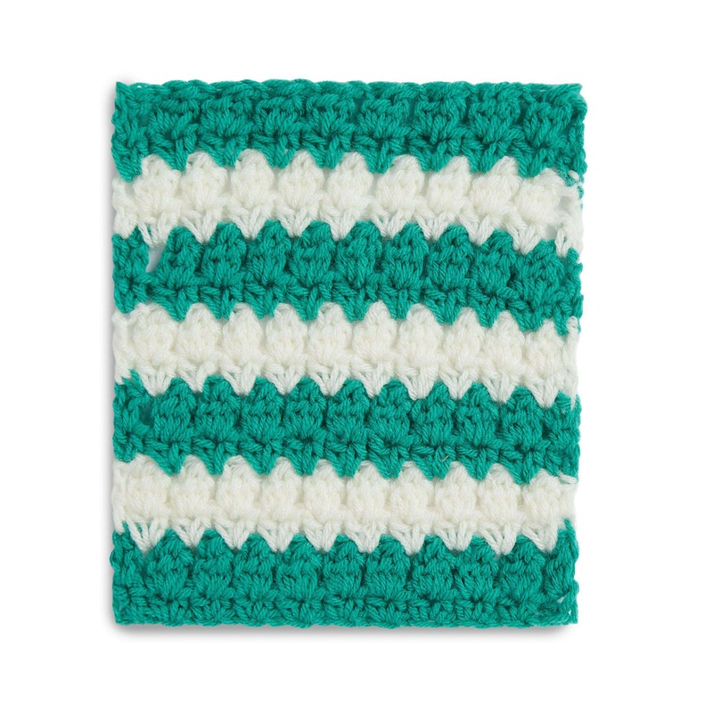 Red Heart Crochet Striped Bobbles & V-Stitches Blanket Block for Warm Up America!