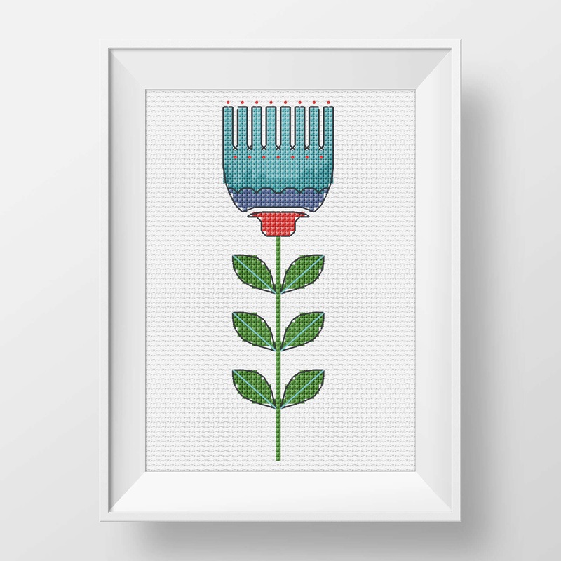 Anchor Embroidery Blue Scandinavian Flower Cross Stitch Design