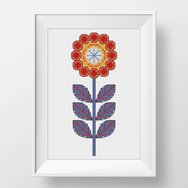 Anchor Embroidery Red Scandinavian Flower Cross Stitch Design