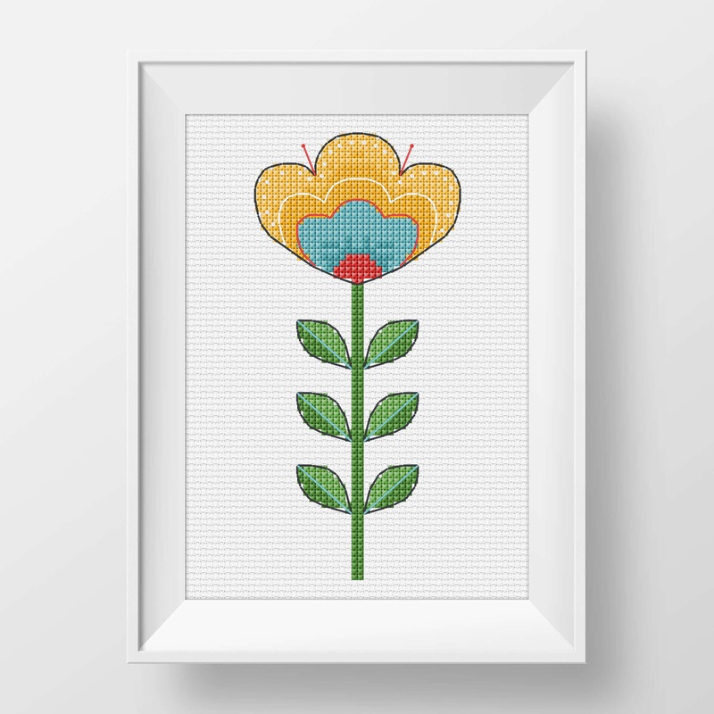 Anchor Embroidery Yellow Scandinavian Flower Cross Stitch Design