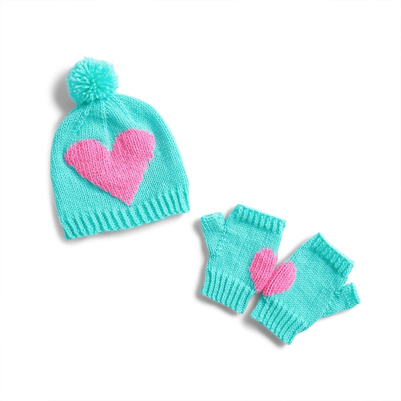 Red Heart Knit Broken Heart Hat and Fingerless Gloves