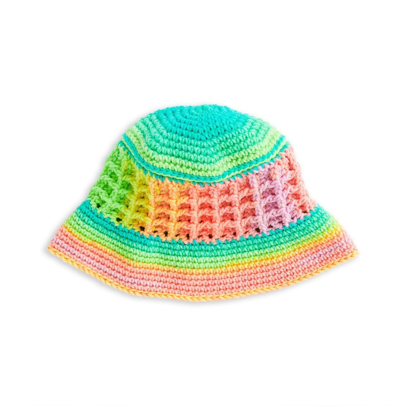 Red Heart Crochet Bucket of Waffles Hat
