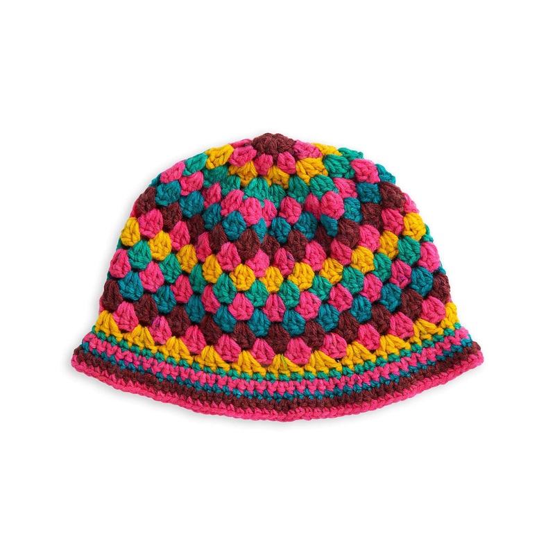 Red Heart Crochet Granny Stripes Bucket Hat