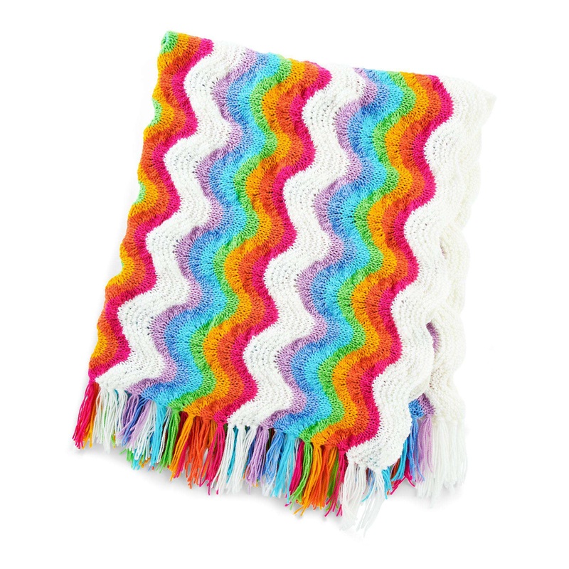 Red Heart Rainbow and Clouds Knit Blanket