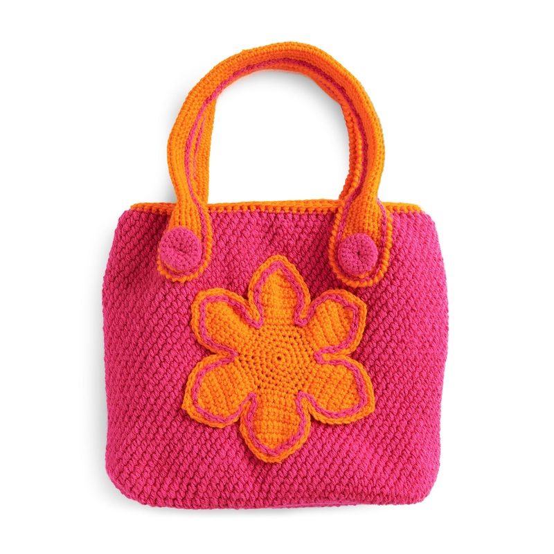 Red Heart Crochet Flower Tote Bag