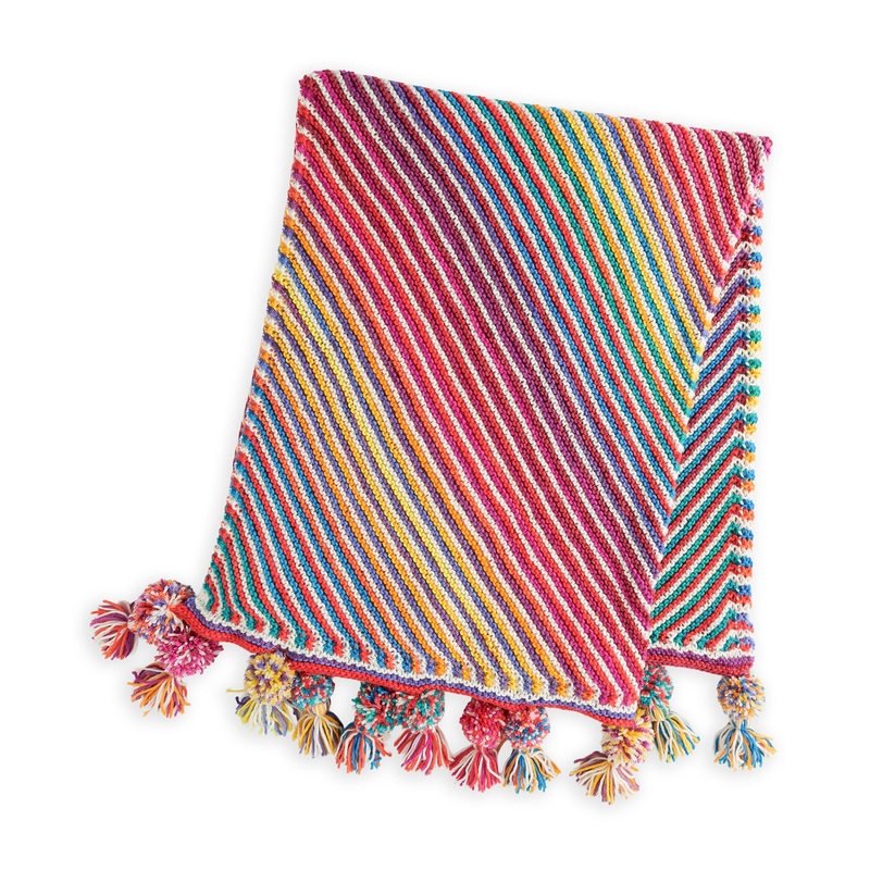 Red Heart Color Cascade Bias Knit Panel Blanket