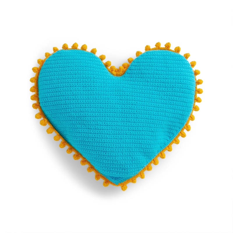 Red Heart Hearts and Poms Crochet Pillow