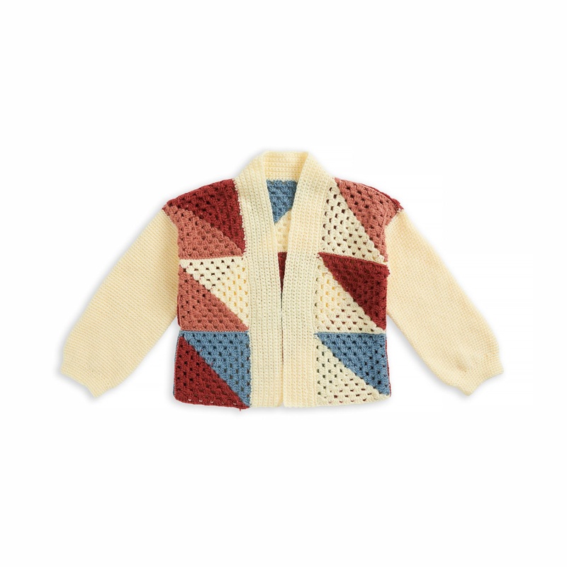 Red Heart Split Granny Square Open Front Crochet Cardigan