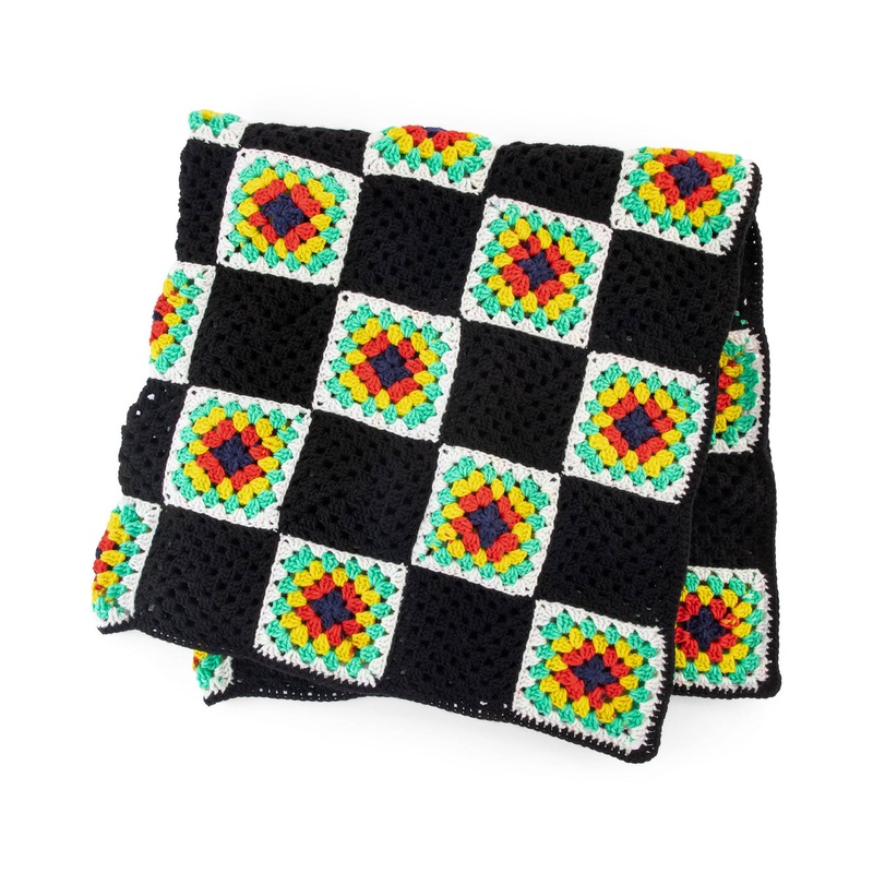 Red Heart Checkered Granny Square Crochet Blanket
