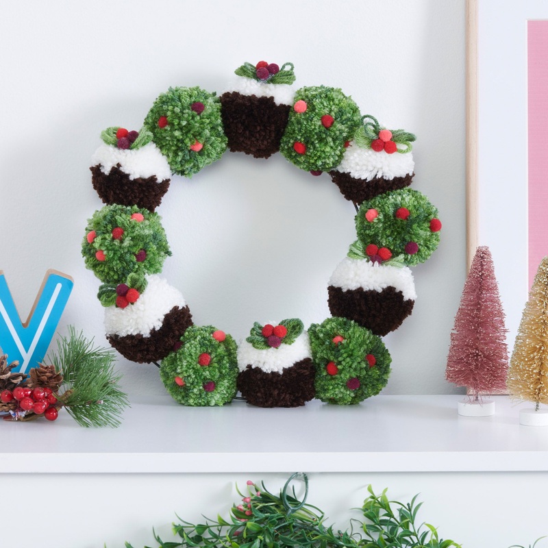 Red Heart Craft Christmas Pudding Pom Pom Wreath