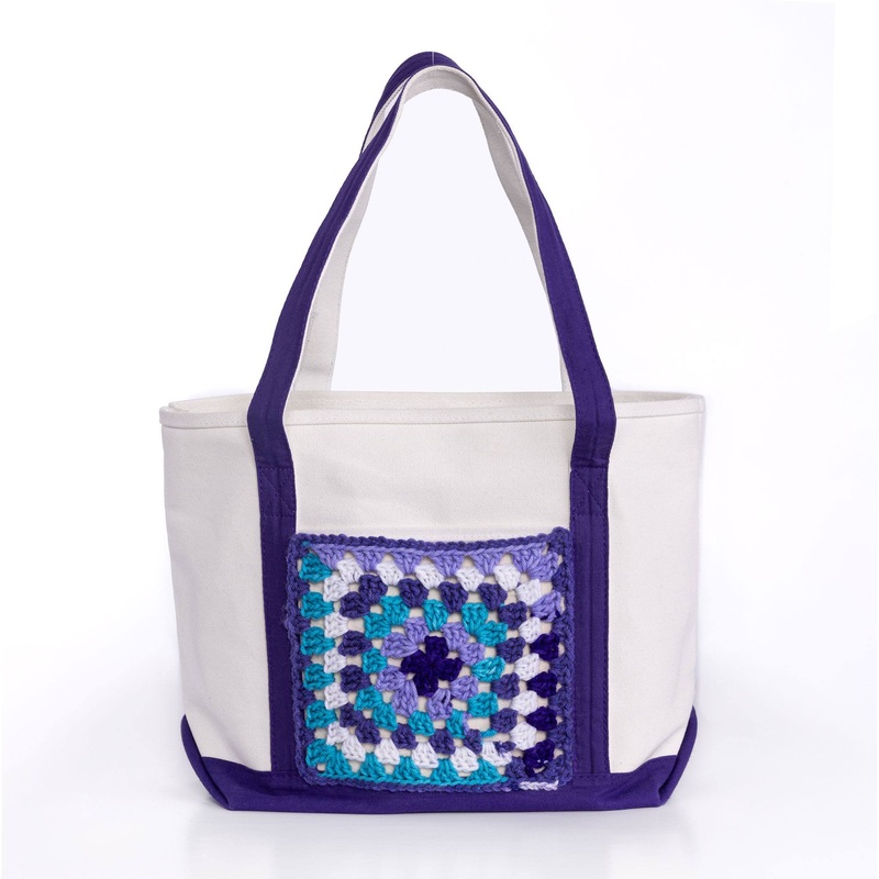 Red Heart Crochet Granny Stitch Upcycled Tote