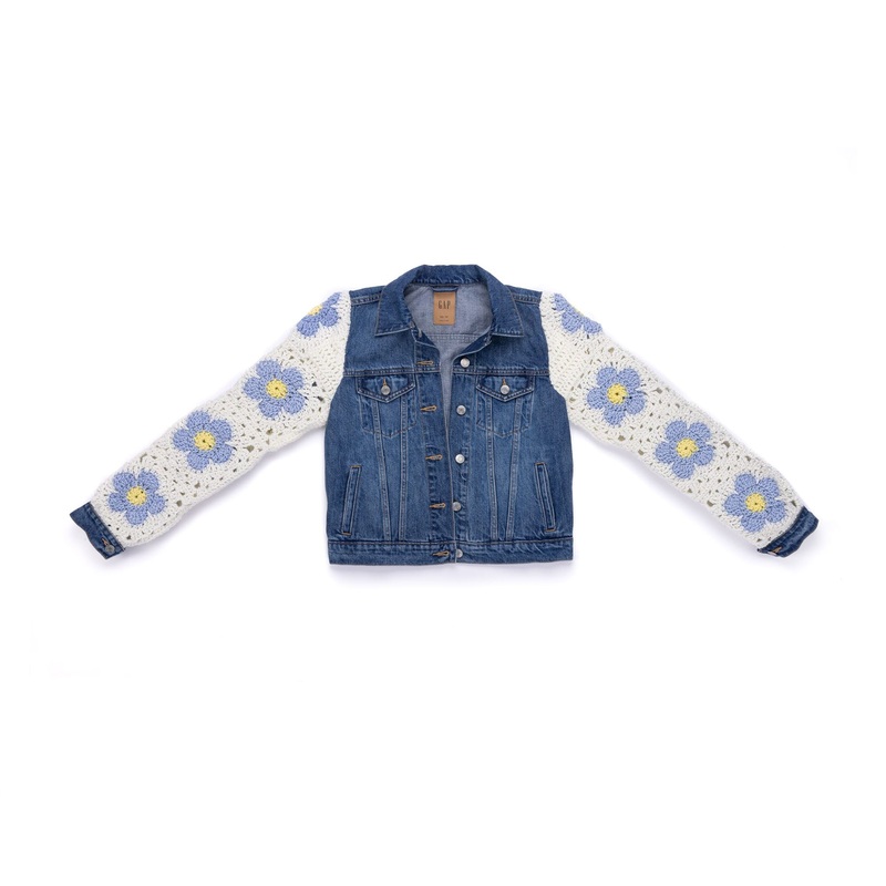Red Heart Crochet Upcycled Denim Jacket