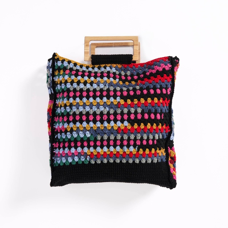 Red Heart Granny Squares & Stripes Crochet Tote