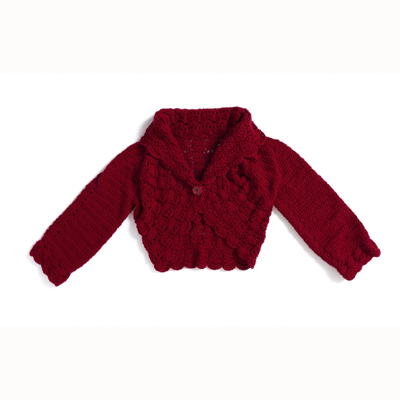 Red Heart Lace Trim Crochet Cardigan